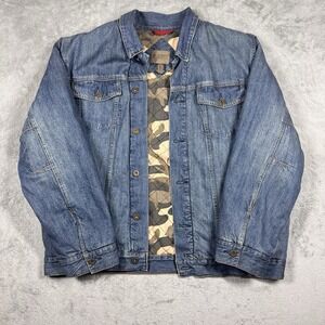Blue Denim Jean Jacket Men's XL‎ Quilted Lined Button Front Austin Clothing Co
